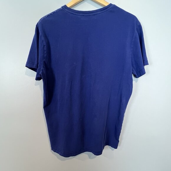 Versace Jeans Spellout T Shirt Mens Size L/XL V Neck Navy Blue Silver Foil - Picture 6 of 8